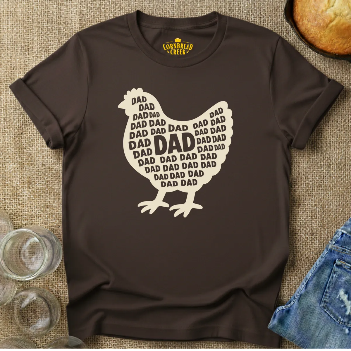 Chicken Dad Silhouette T-Shirt Chicken and Rural Homestead Graphic tee Cornbread Creek