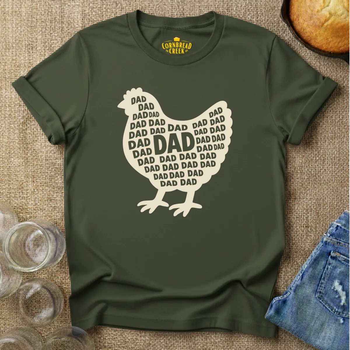 Chicken Dad Silhouette T-Shirt Chicken and Rural Homestead Graphic tee Cornbread Creek