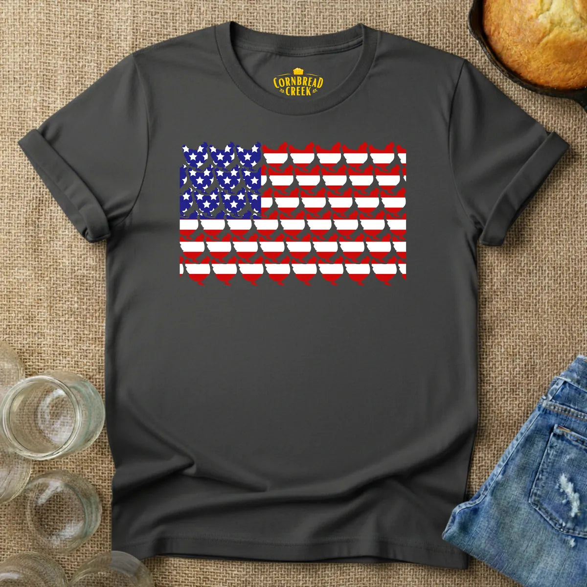 Chicken Flag T-Shirt T-Shirt Chicken and Rural Homestead Graphic tee Cornbread Creek