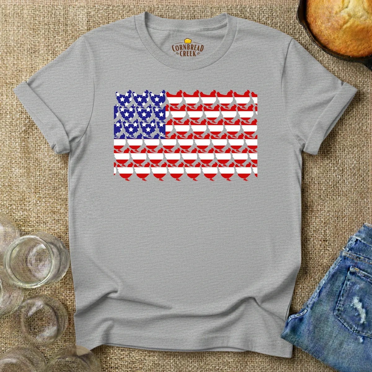 Chicken Flag T-Shirt T-Shirt Chicken and Rural Homestead Graphic tee Cornbread Creek