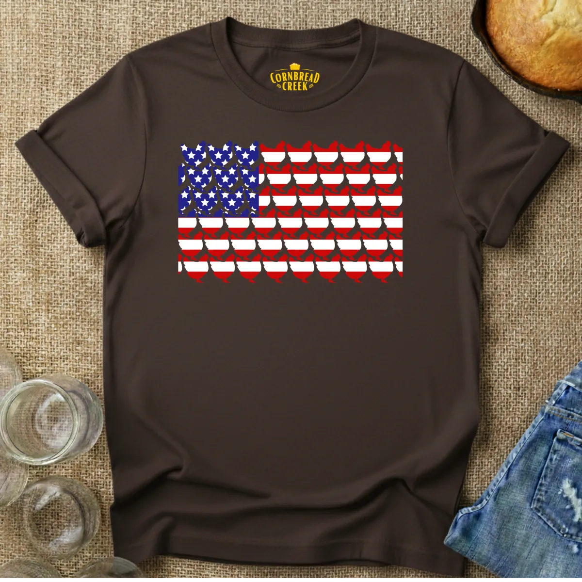 Chicken Flag T-Shirt T-Shirt Chicken and Rural Homestead Graphic tee Cornbread Creek