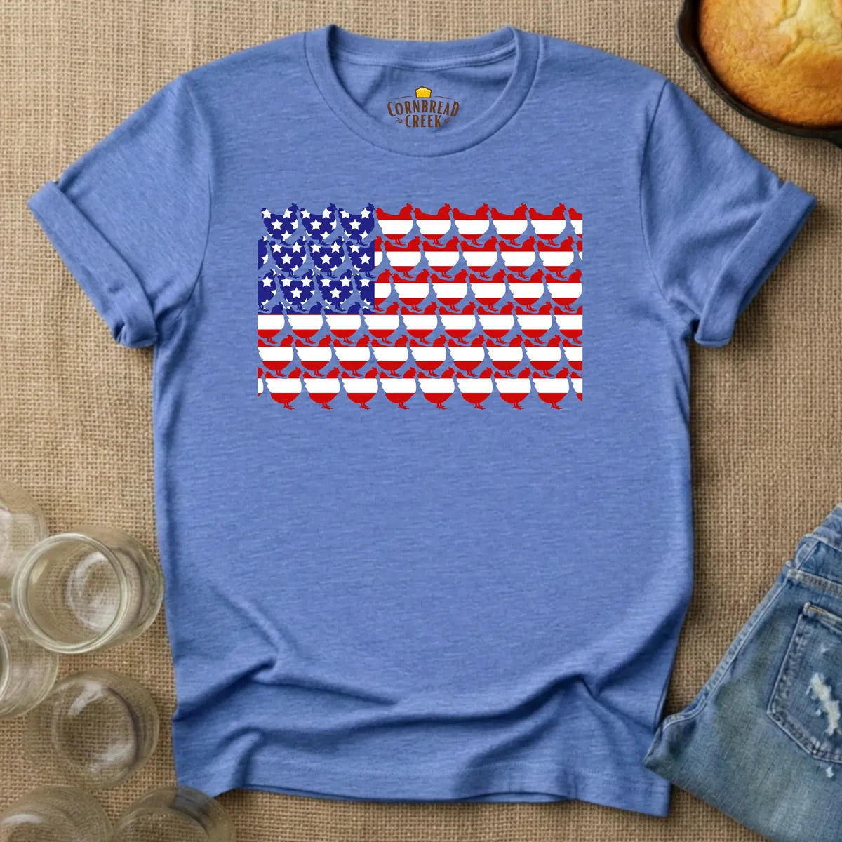 Chicken Flag T-Shirt T-Shirt Chicken and Rural Homestead Graphic tee Cornbread Creek