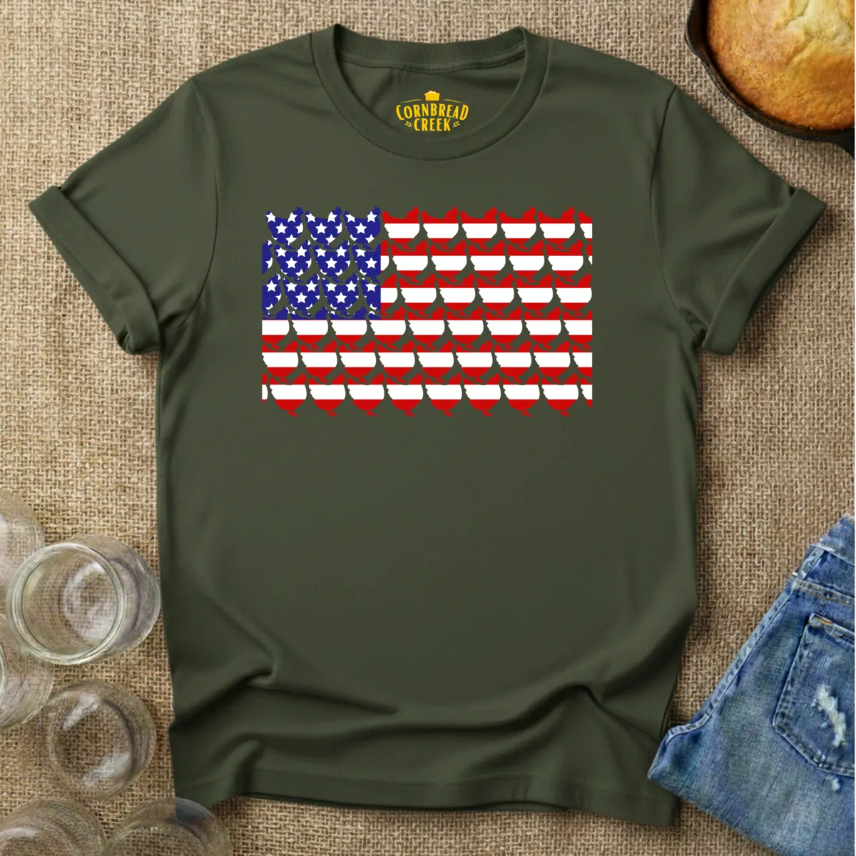 Chicken Flag T-Shirt T-Shirt Chicken and Rural Homestead Graphic tee Cornbread Creek