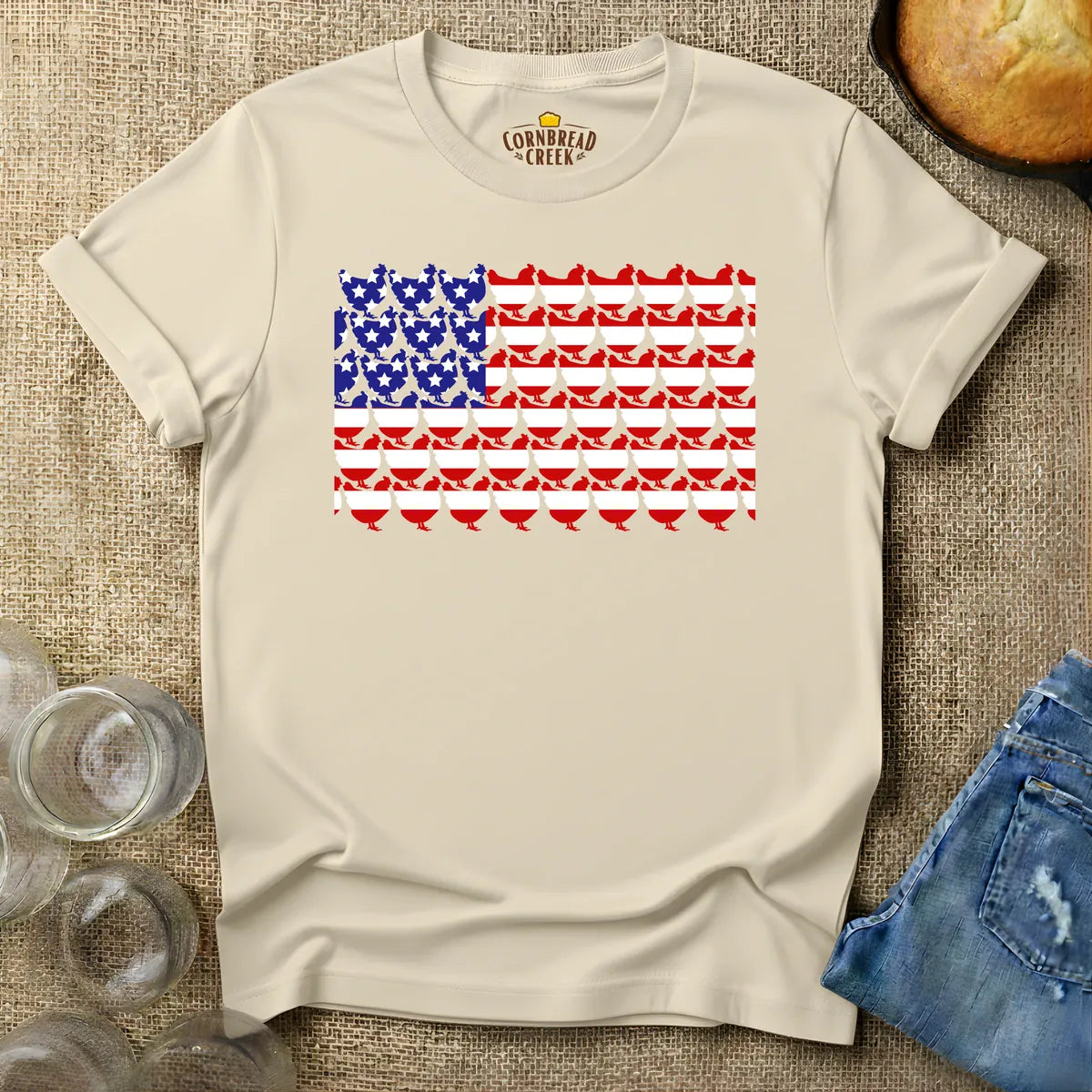 Chicken Flag T-Shirt T-Shirt Chicken and Rural Homestead Graphic tee Cornbread Creek
