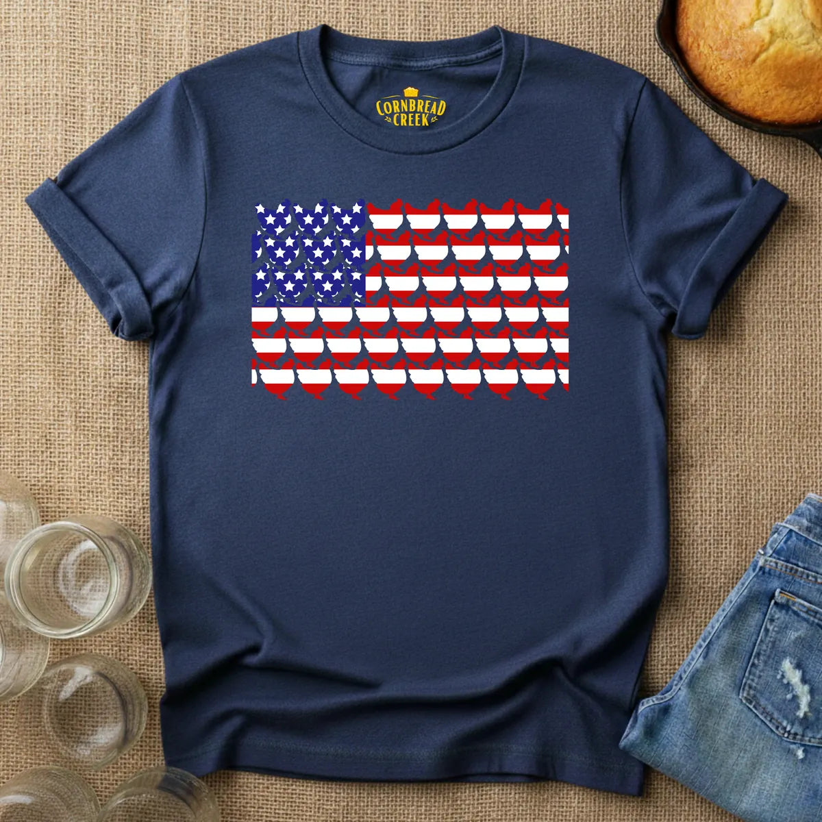 Chicken Flag T-Shirt T-Shirt Chicken and Rural Homestead Graphic tee Cornbread Creek