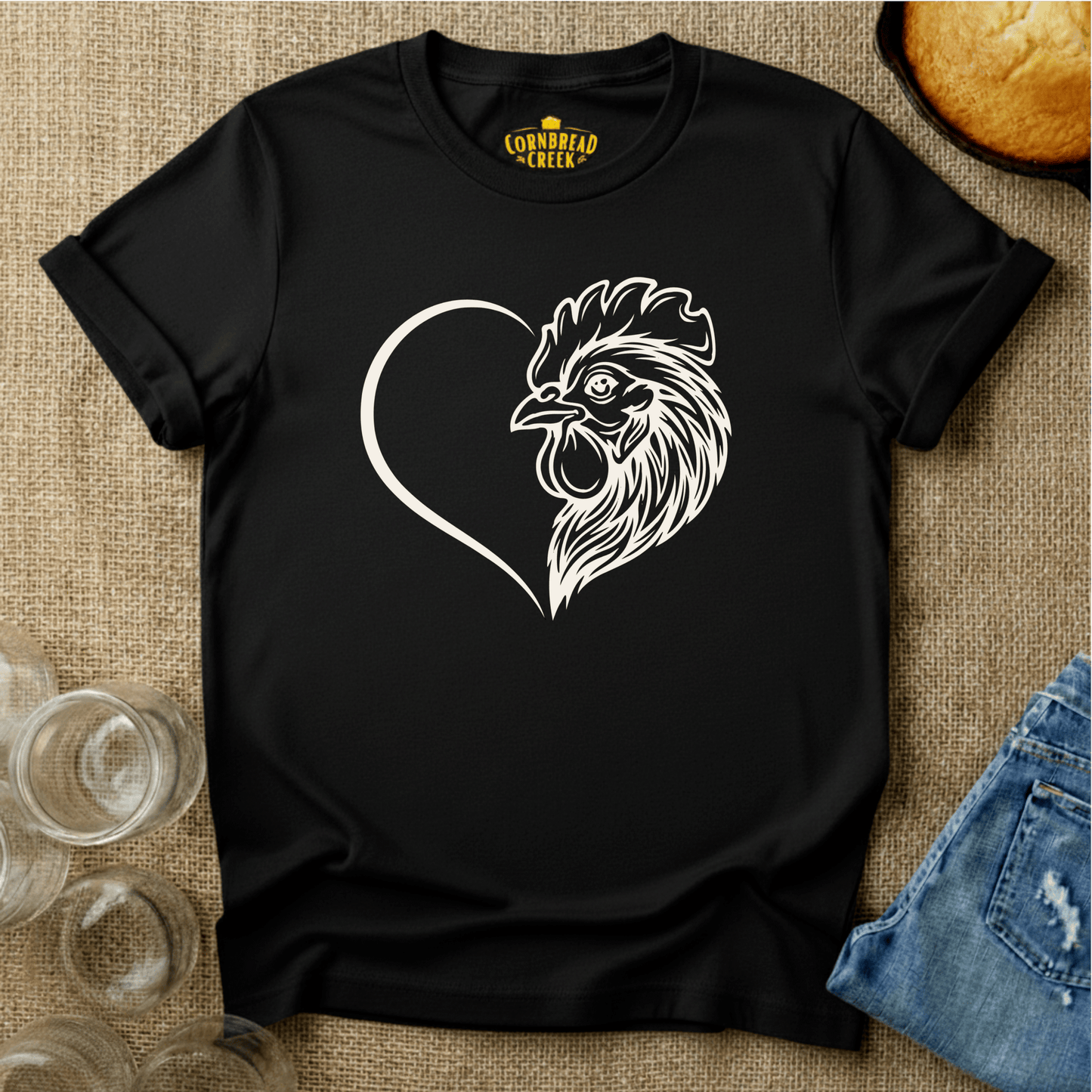 Chicken Hearted T-Shirt Chicken and Rural Homestead Graphic tee Cornbread Creek