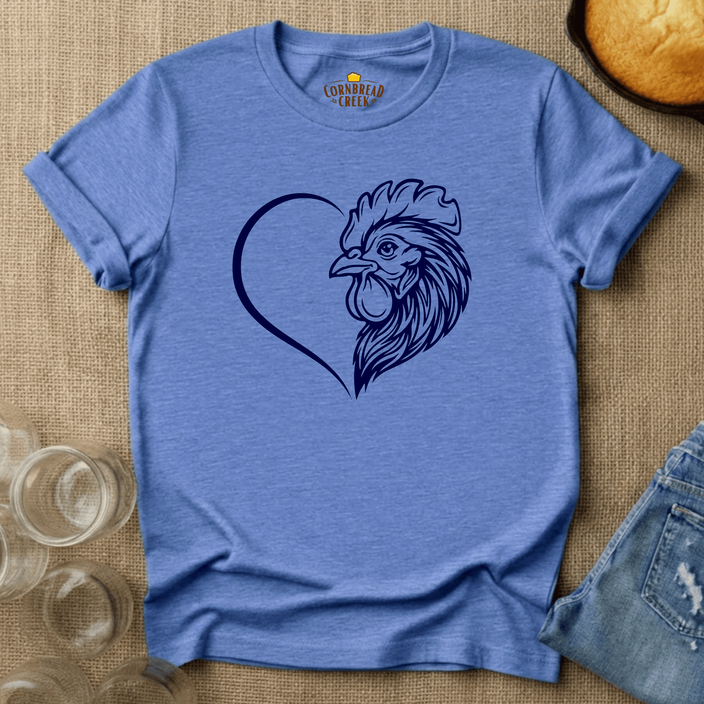 Chicken Hearted T-Shirt Chicken and Rural Homestead Graphic tee Cornbread Creek