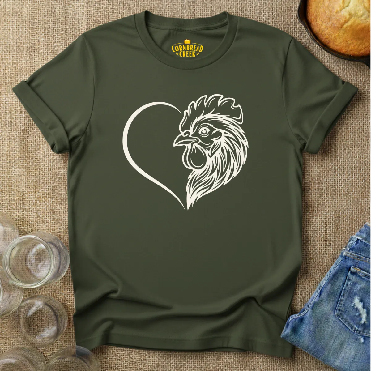 Chicken Hearted T-Shirt Chicken and Rural Homestead Graphic tee Cornbread Creek