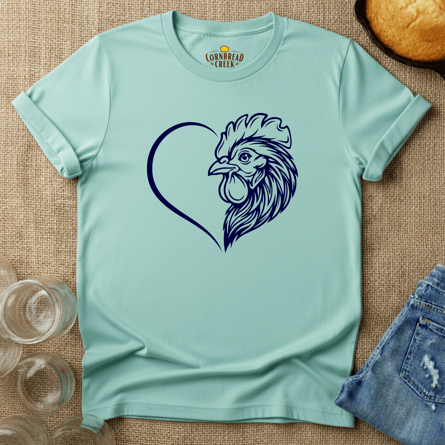 Chicken Hearted T-Shirt Chicken and Rural Homestead Graphic tee Cornbread Creek
