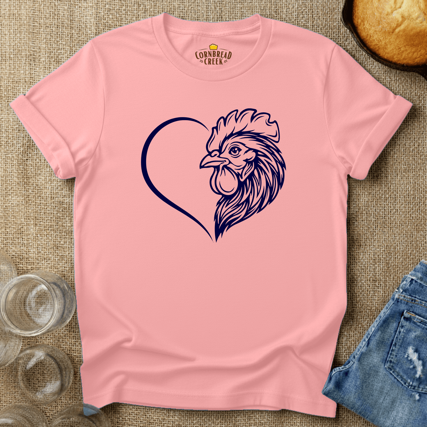Chicken Hearted T-Shirt Chicken and Rural Homestead Graphic tee Cornbread Creek