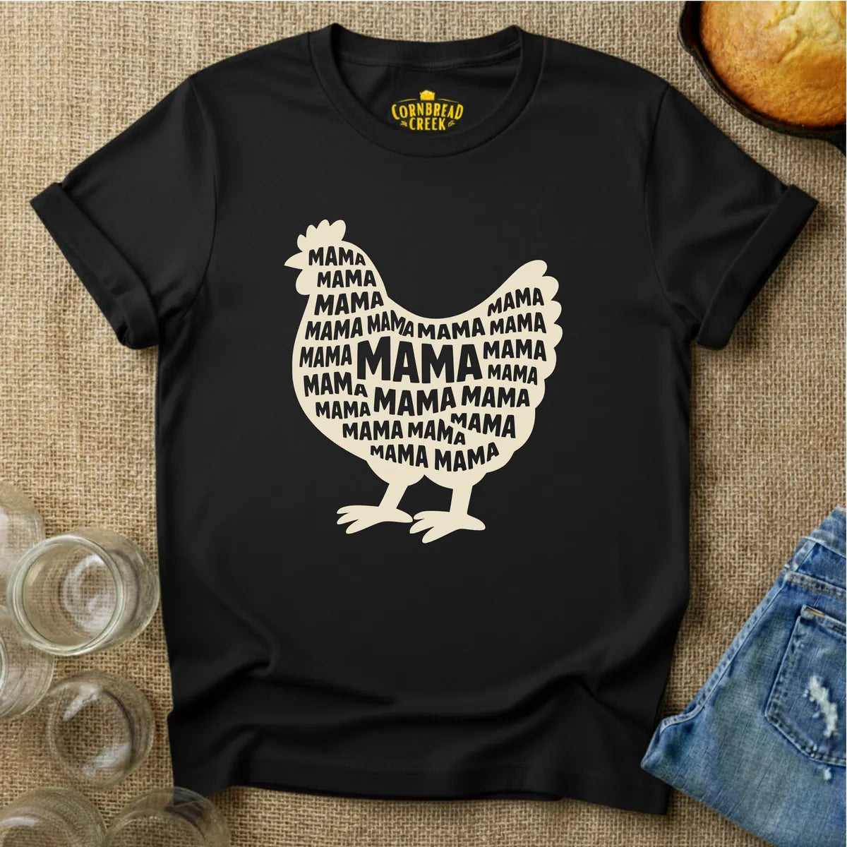 Chicken Mama Silhouette T-Shirt Chicken and Rural Homestead Graphic tee Cornbread Creek