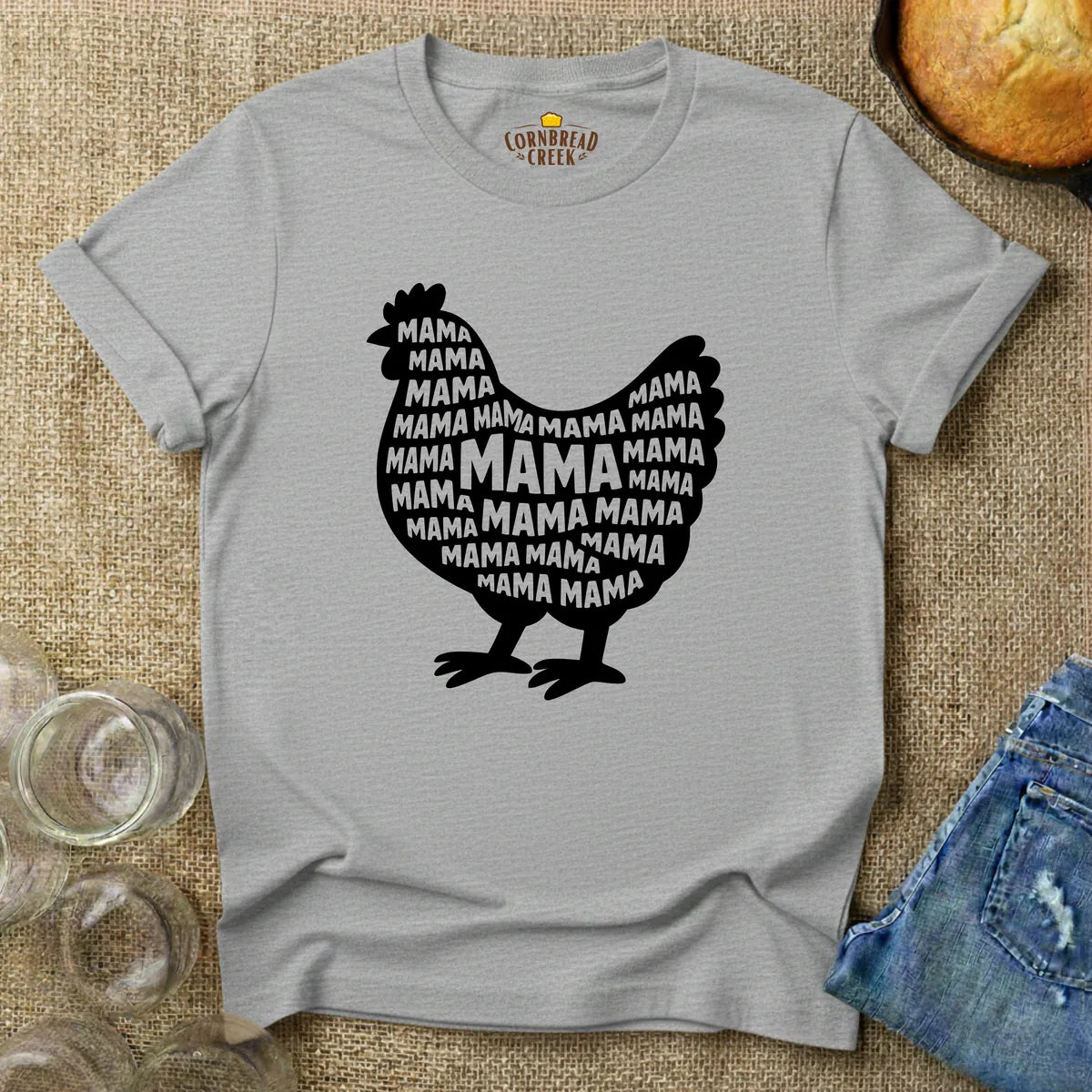 Chicken Mama Silhouette T-Shirt Chicken and Rural Homestead Graphic tee Cornbread Creek