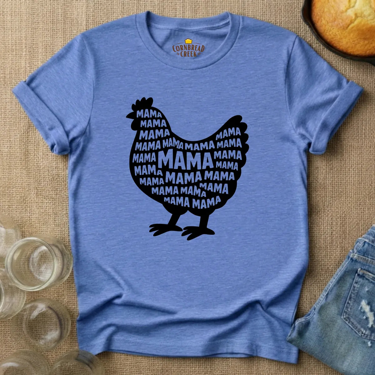 Chicken Mama Silhouette T-Shirt Chicken and Rural Homestead Graphic tee Cornbread Creek