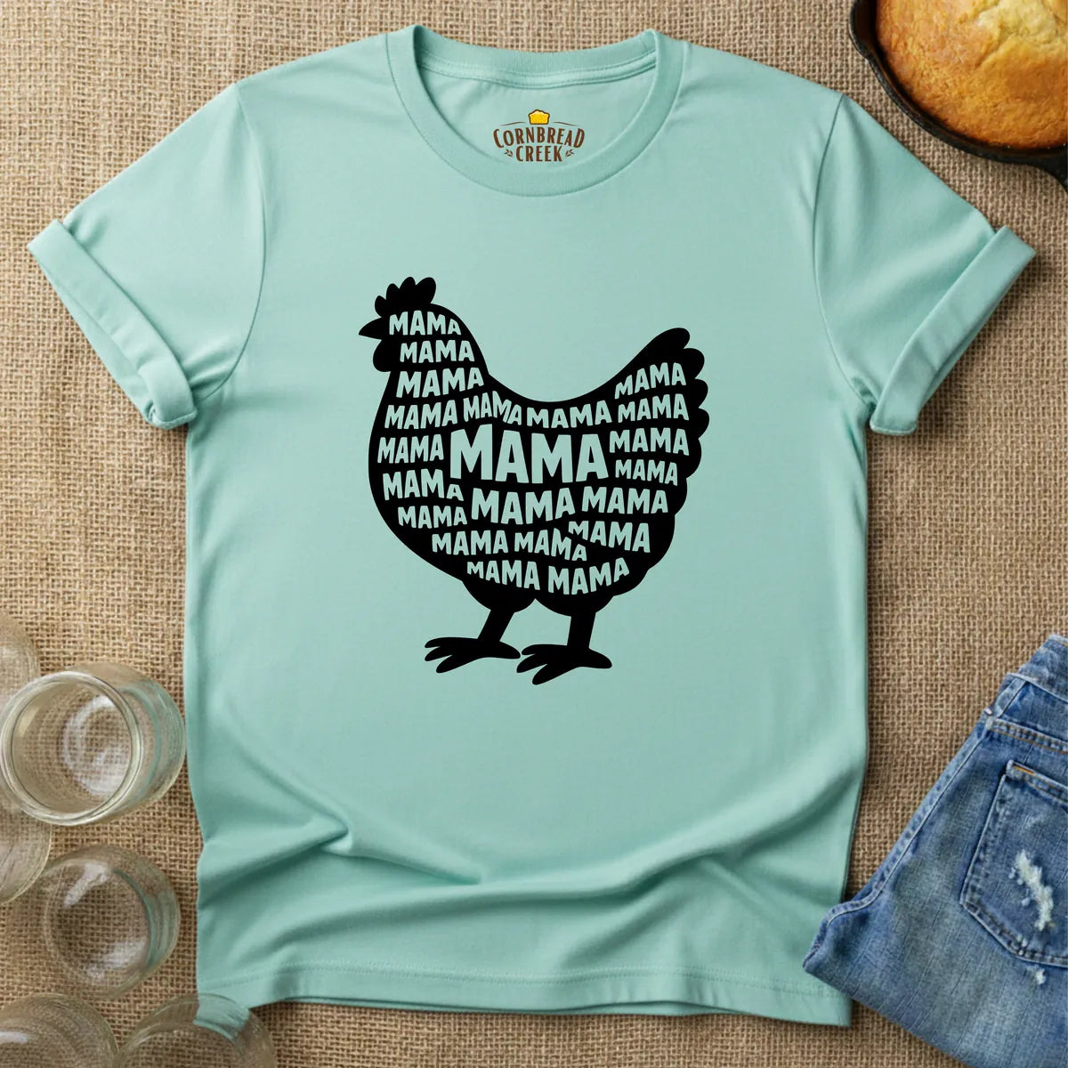 Chicken Mama Silhouette T-Shirt Chicken and Rural Homestead Graphic tee Cornbread Creek