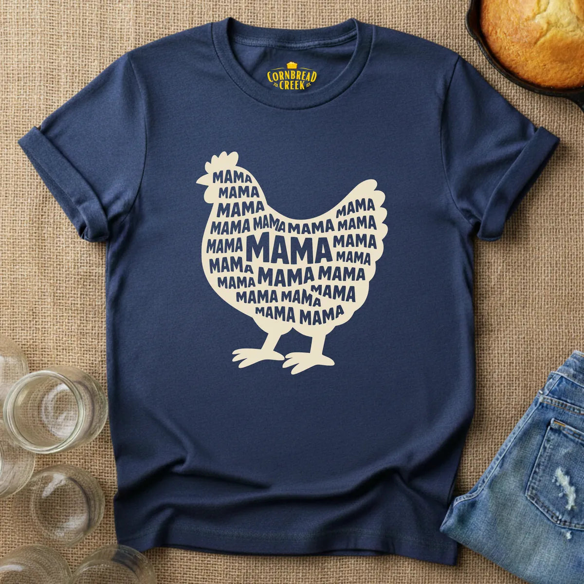Chicken Mama Silhouette T-Shirt Chicken and Rural Homestead Graphic tee Cornbread Creek