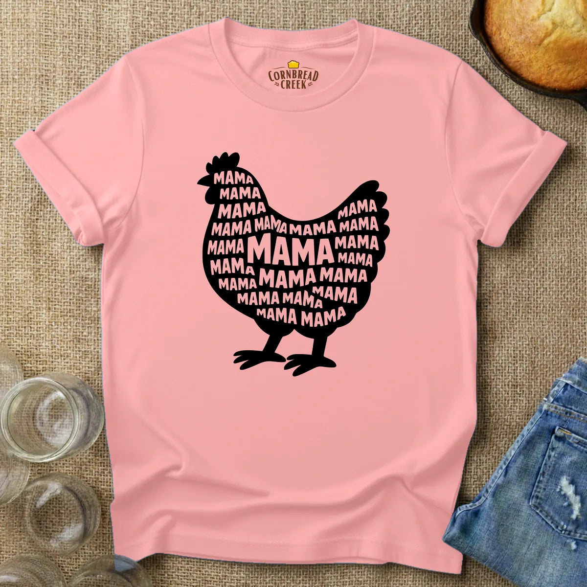 Chicken Mama Silhouette T-Shirt Chicken and Rural Homestead Graphic tee Cornbread Creek