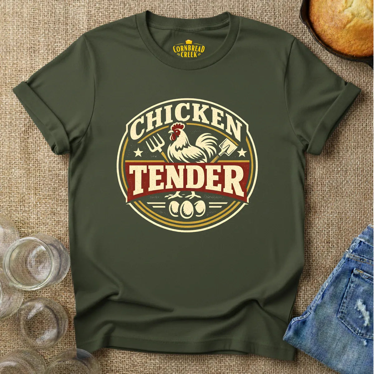Chicken Tender T-Shirt Chicken and Rural Homestead Graphic tee Cornbread Creek