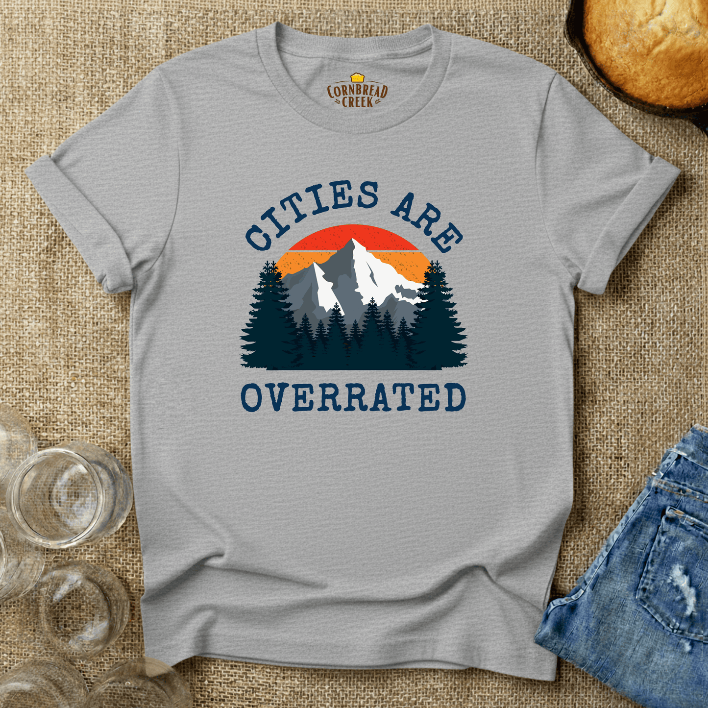 Cities Are Overrated T-Shirt Chicken and Rural Homestead Graphic tee Cornbread Creek