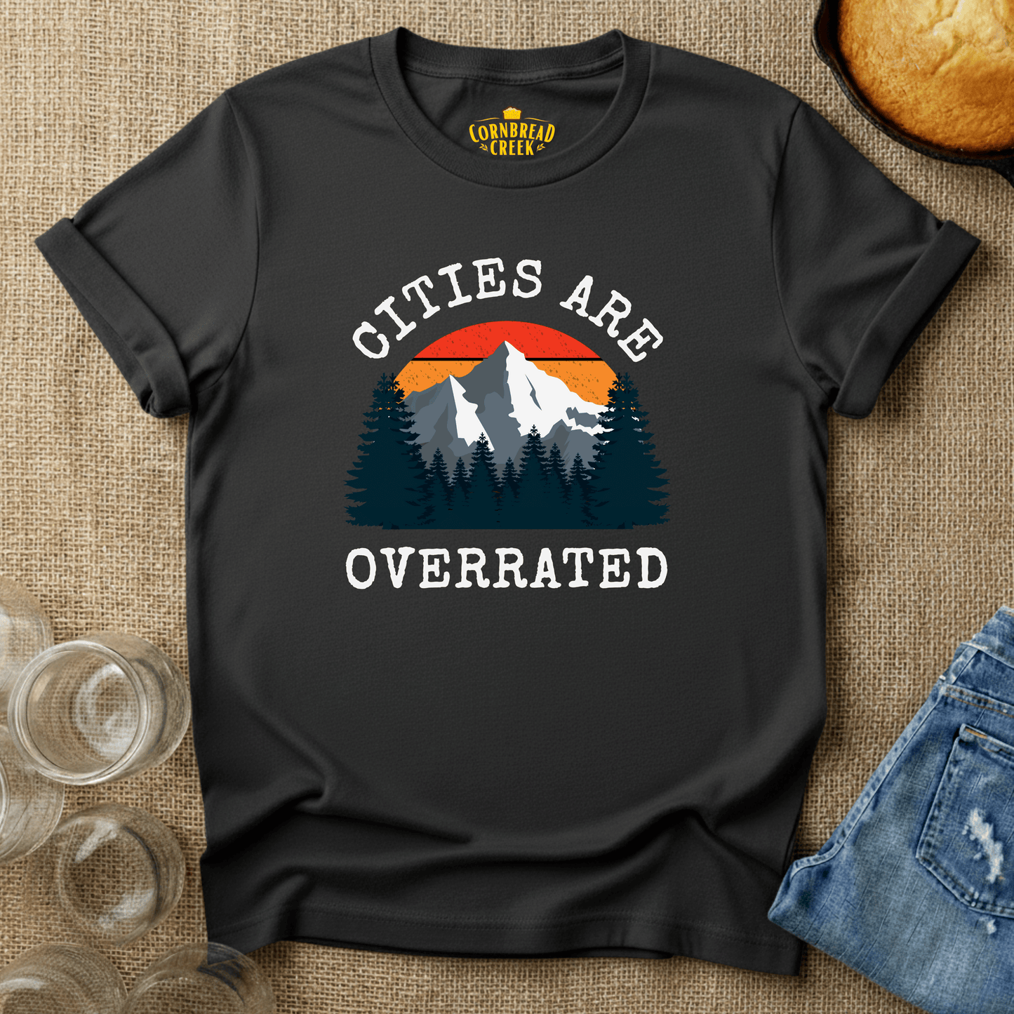 Cities Are Overrated T-Shirt Chicken and Rural Homestead Graphic tee Cornbread Creek