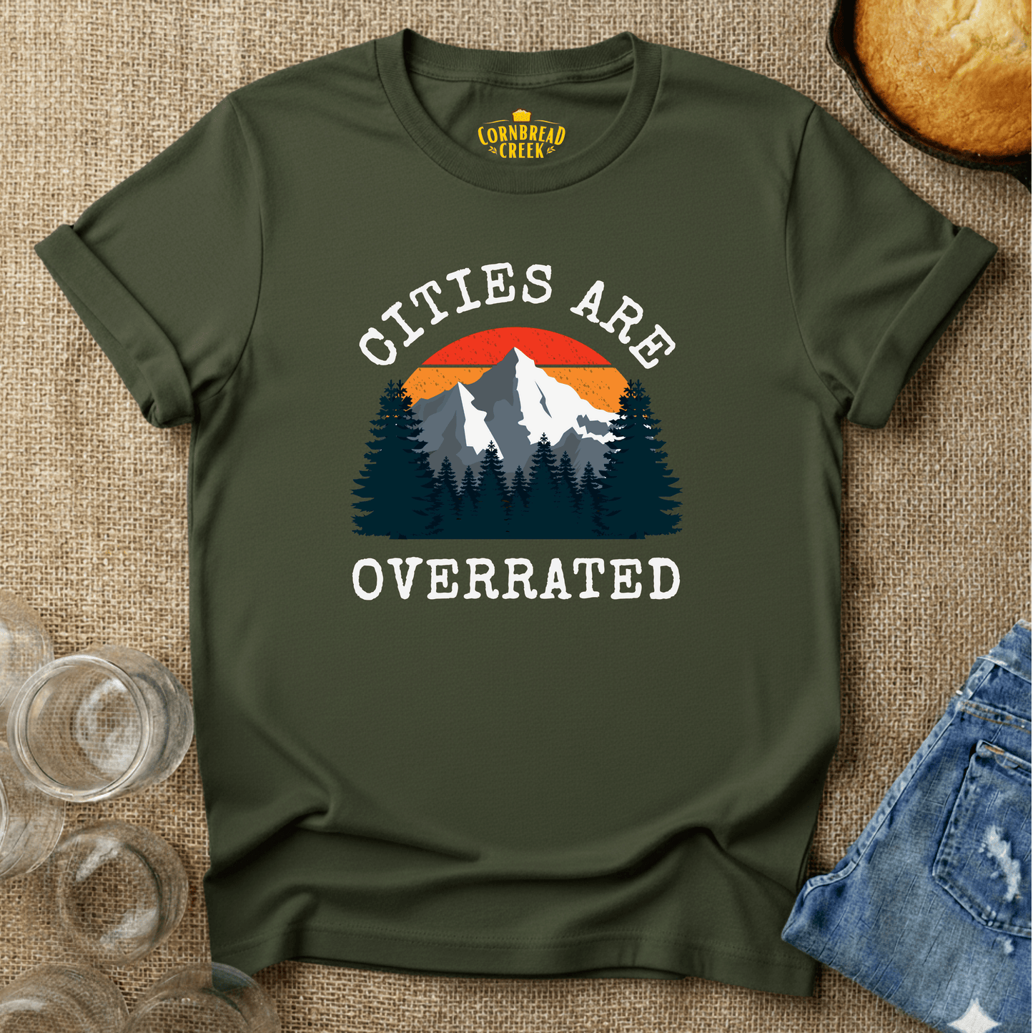 Cities Are Overrated T-Shirt Chicken and Rural Homestead Graphic tee Cornbread Creek