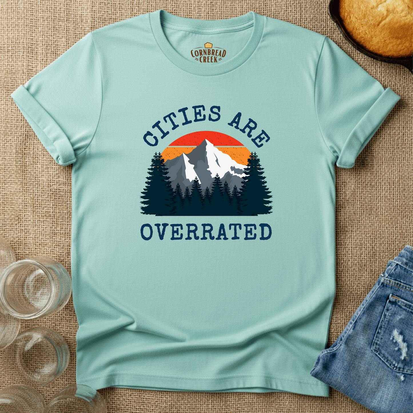 Cities Are Overrated T-Shirt Chicken and Rural Homestead Graphic tee Cornbread Creek