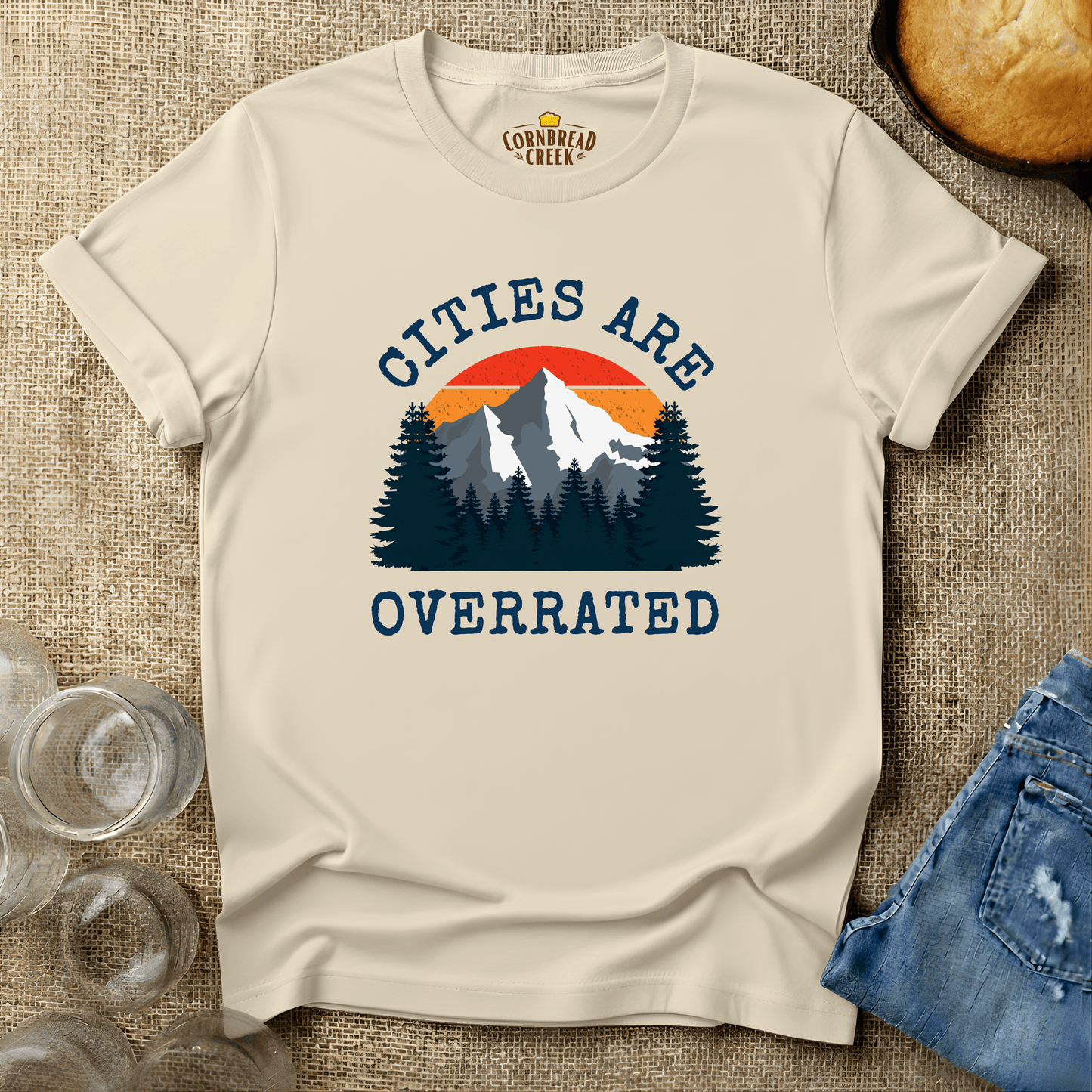 Cities Are Overrated T-Shirt Chicken and Rural Homestead Graphic tee Cornbread Creek