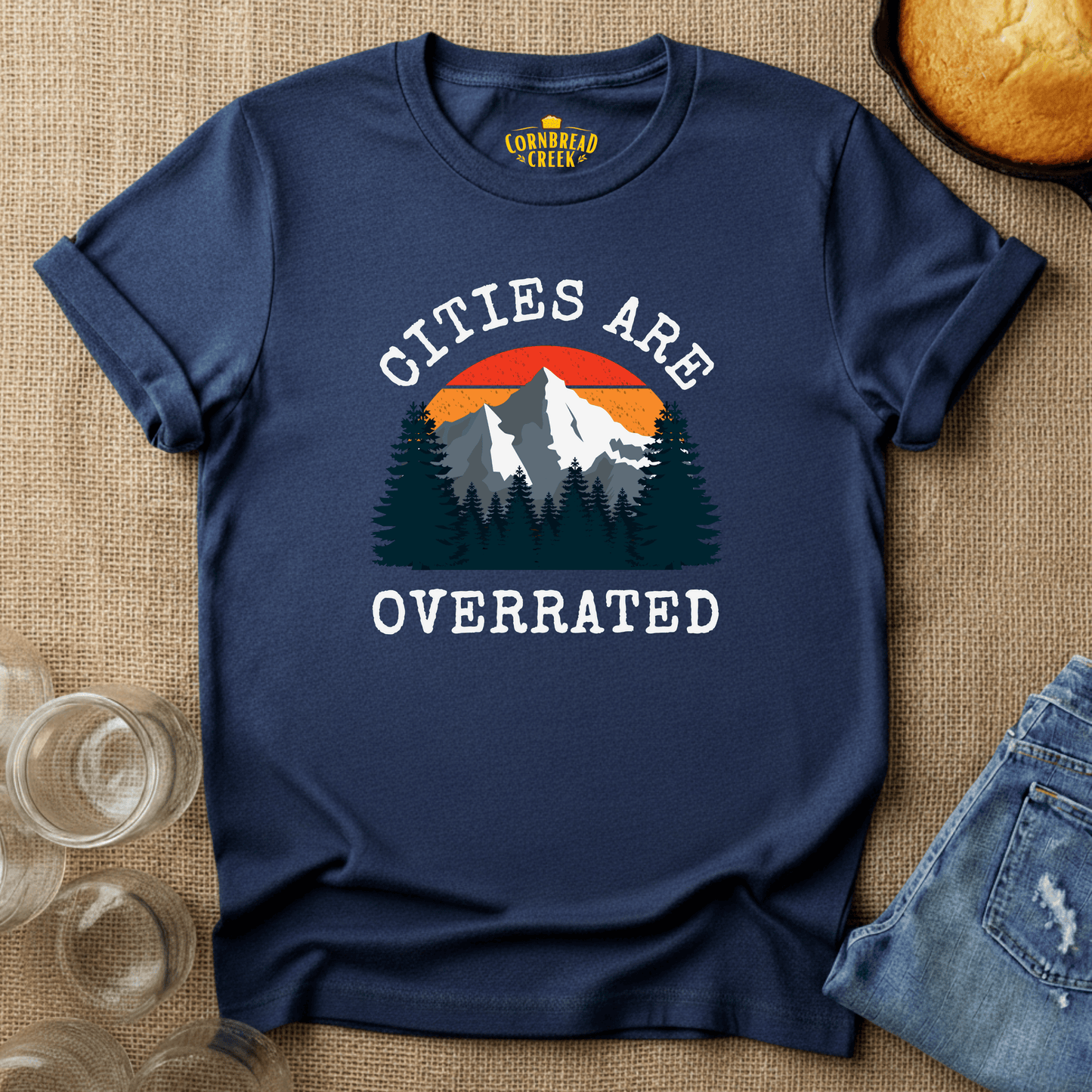 Cities Are Overrated T-Shirt Chicken and Rural Homestead Graphic tee Cornbread Creek