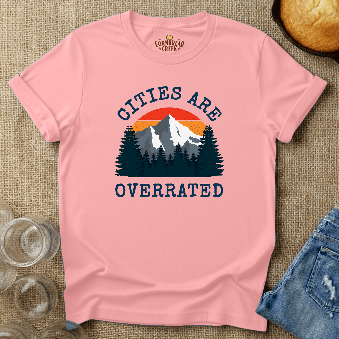 Cities Are Overrated T-Shirt Chicken and Rural Homestead Graphic tee Cornbread Creek