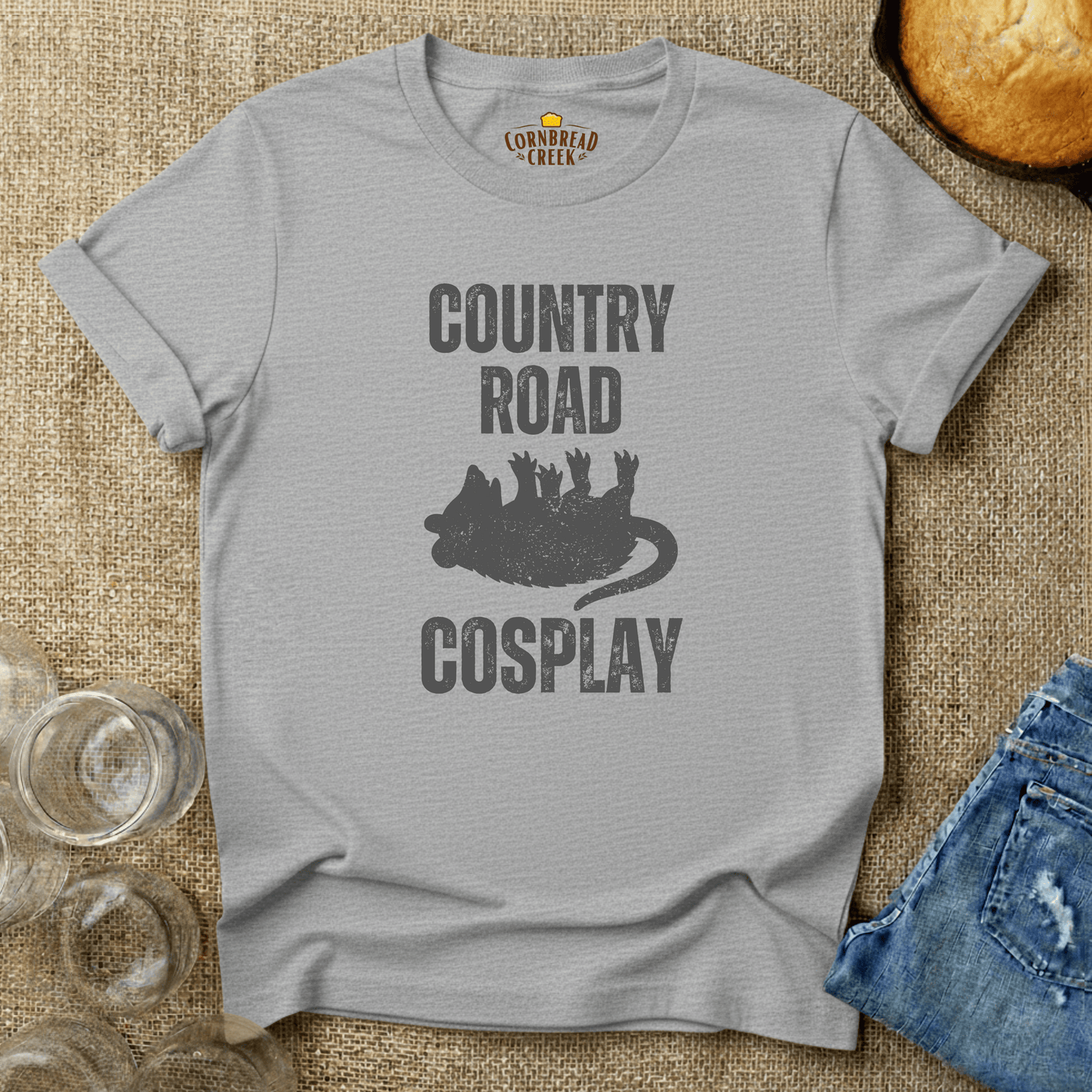 Country Road Cosplay T-Shirt Chicken and Rural Homestead Graphic tee Cornbread Creek