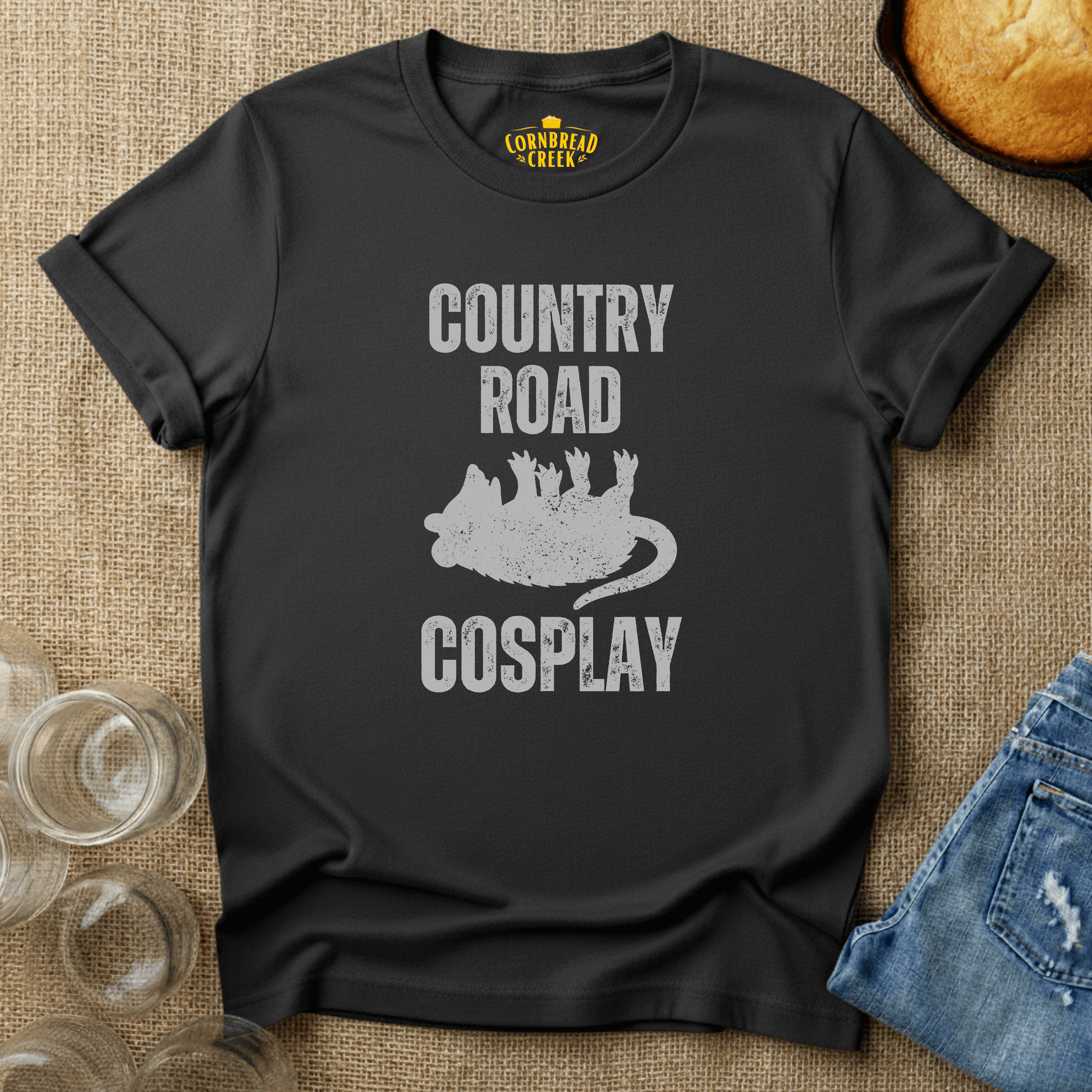 Country Road Cosplay T-Shirt Chicken and Rural Homestead Graphic tee Cornbread Creek