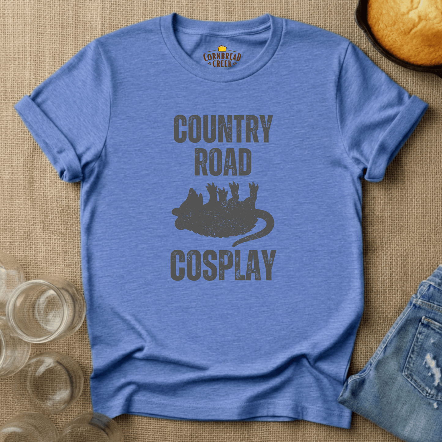 Country Road Cosplay T-Shirt Chicken and Rural Homestead Graphic tee Cornbread Creek