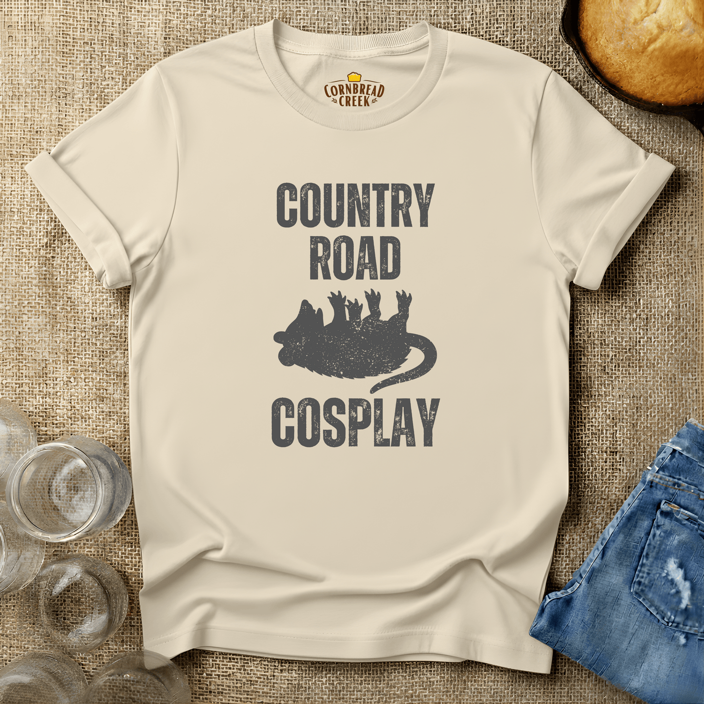 Country Road Cosplay T-Shirt Chicken and Rural Homestead Graphic tee Cornbread Creek