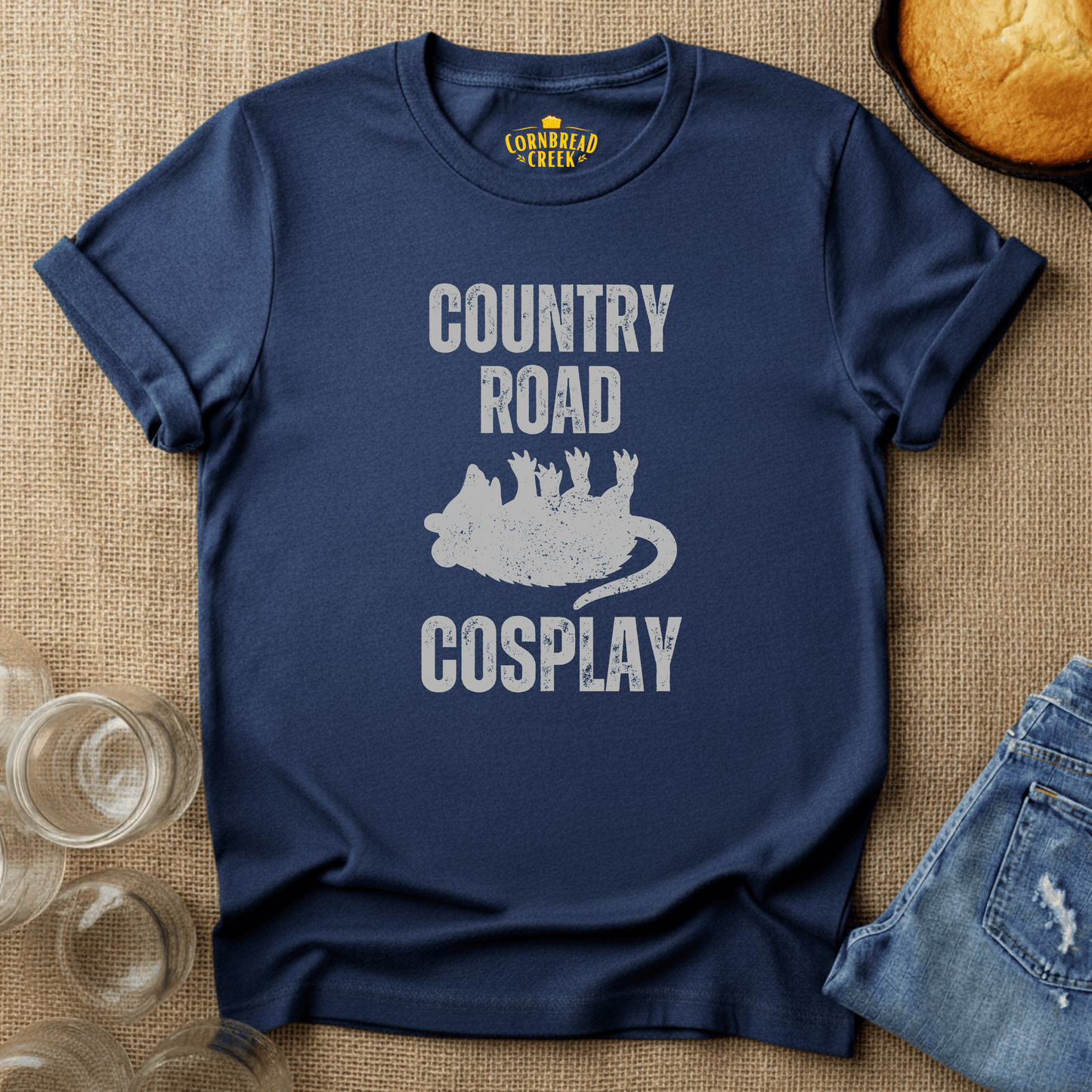 Country Road Cosplay T-Shirt Chicken and Rural Homestead Graphic tee Cornbread Creek
