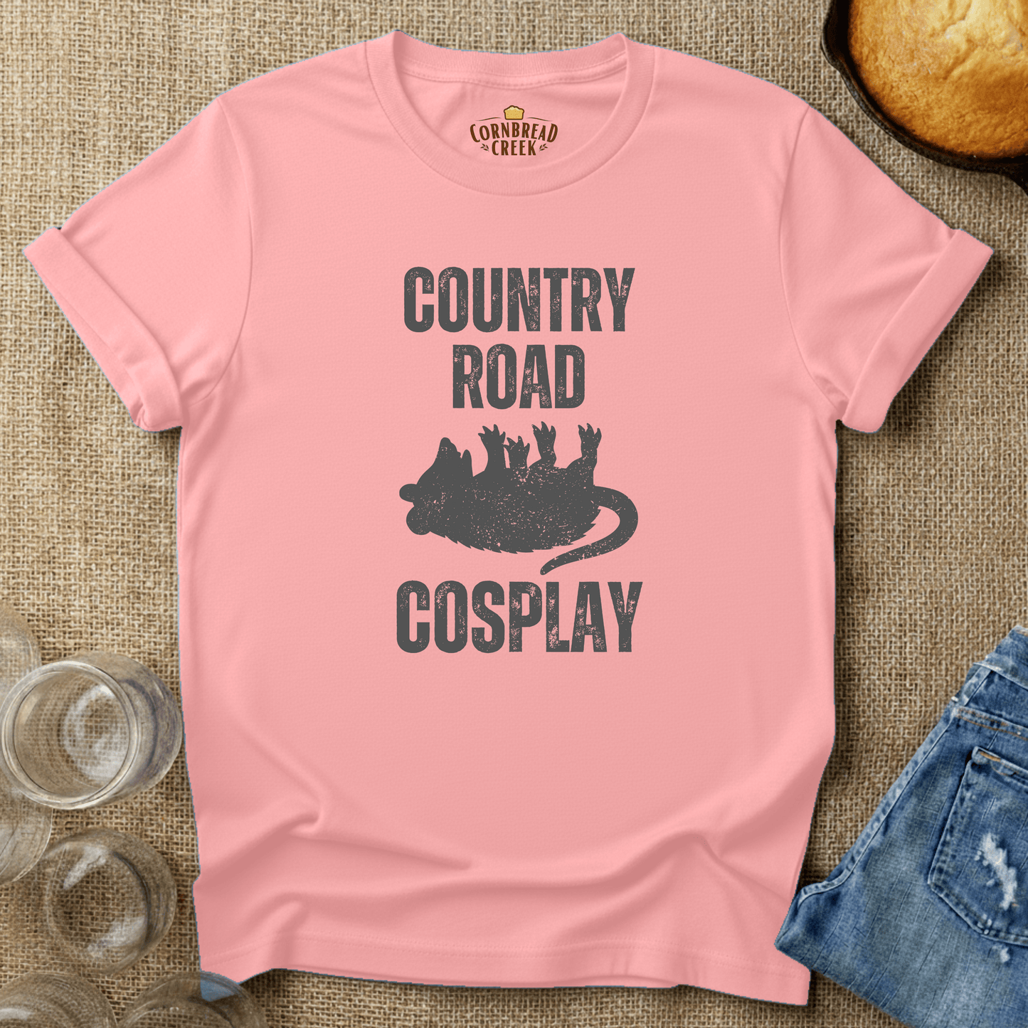 Country Road Cosplay T-Shirt Chicken and Rural Homestead Graphic tee Cornbread Creek
