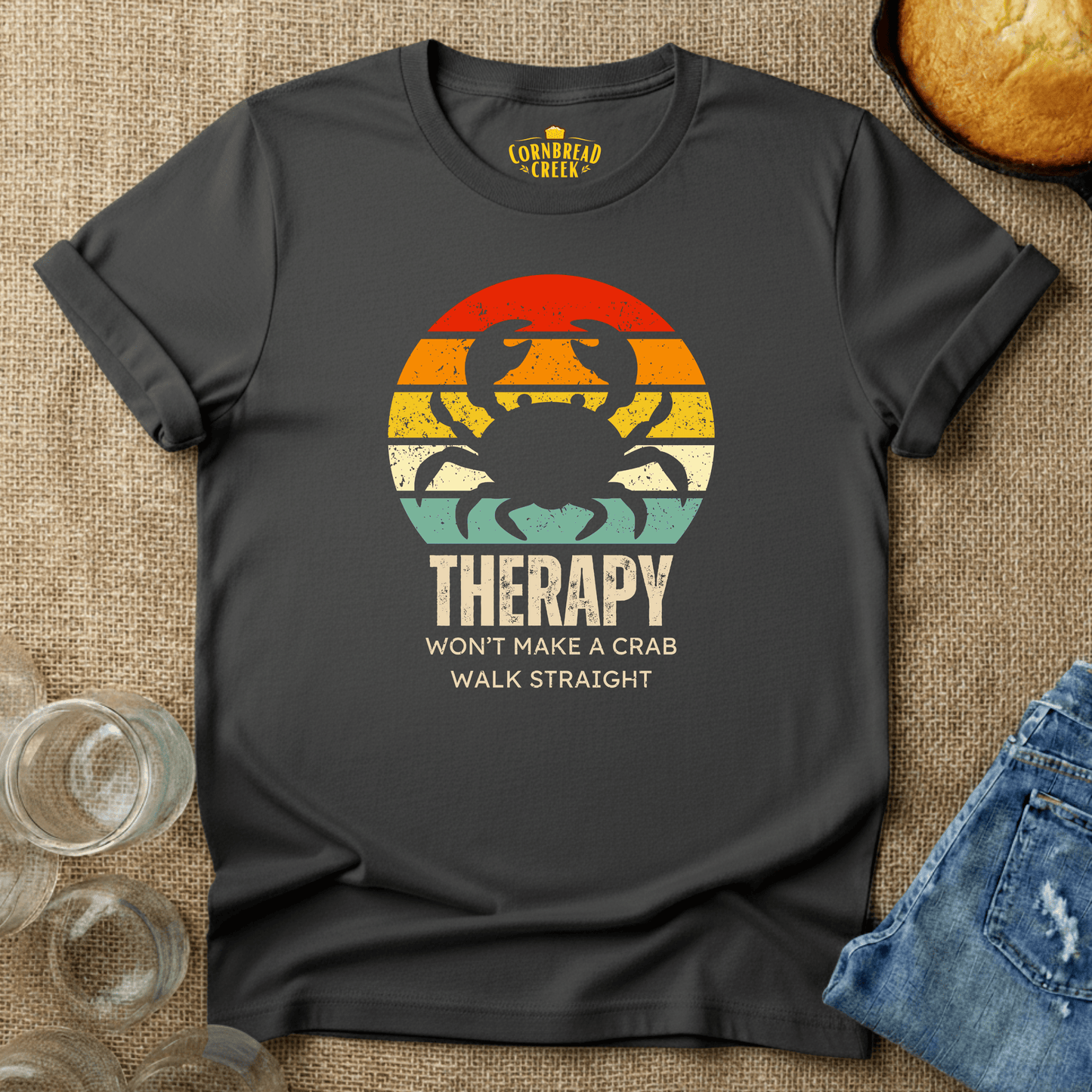 Crab Therapy T-Shirt Chicken and Rural Homestead Graphic tee Printify
