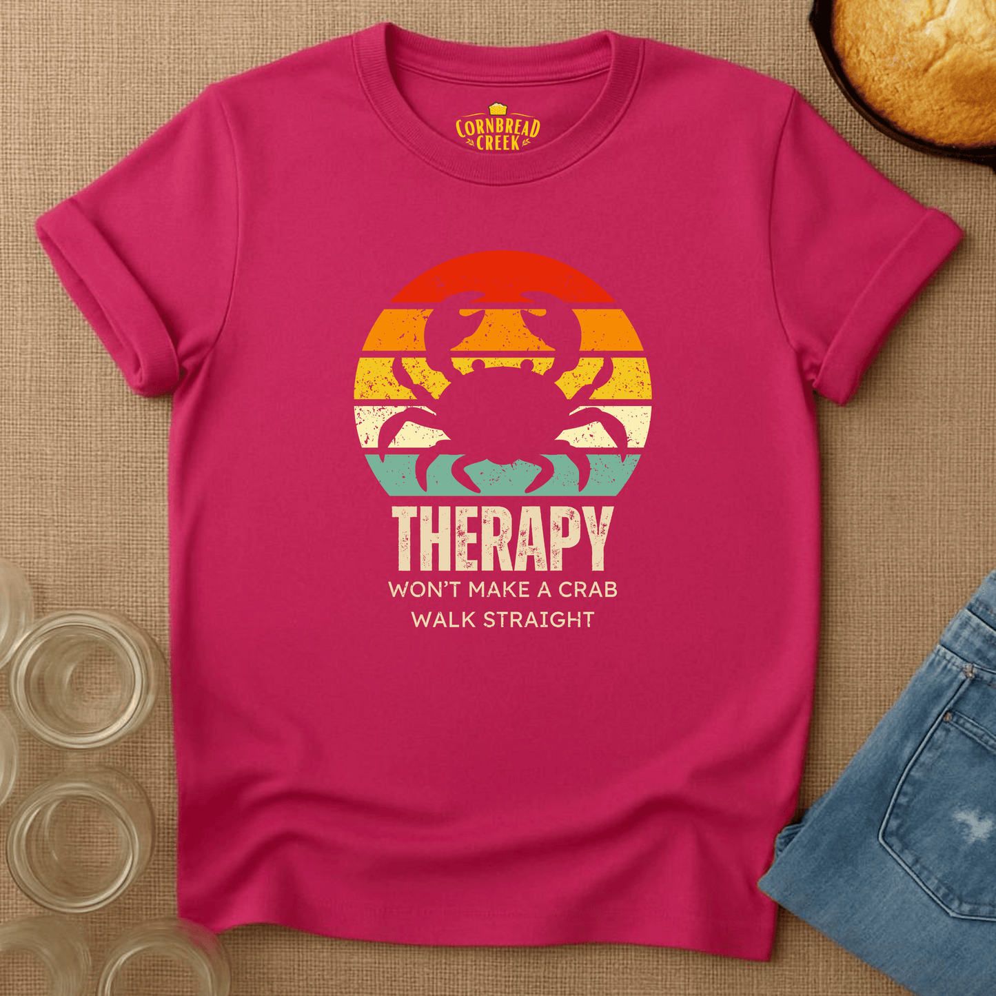 Crab Therapy T-Shirt Chicken and Rural Homestead Graphic tee Printify