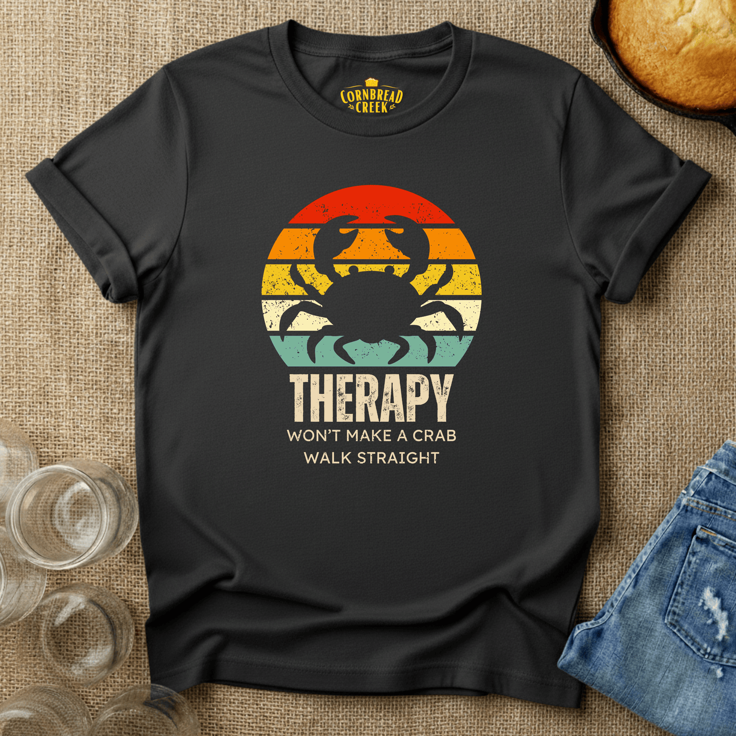 Crab Therapy T-Shirt Chicken and Rural Homestead Graphic tee Printify