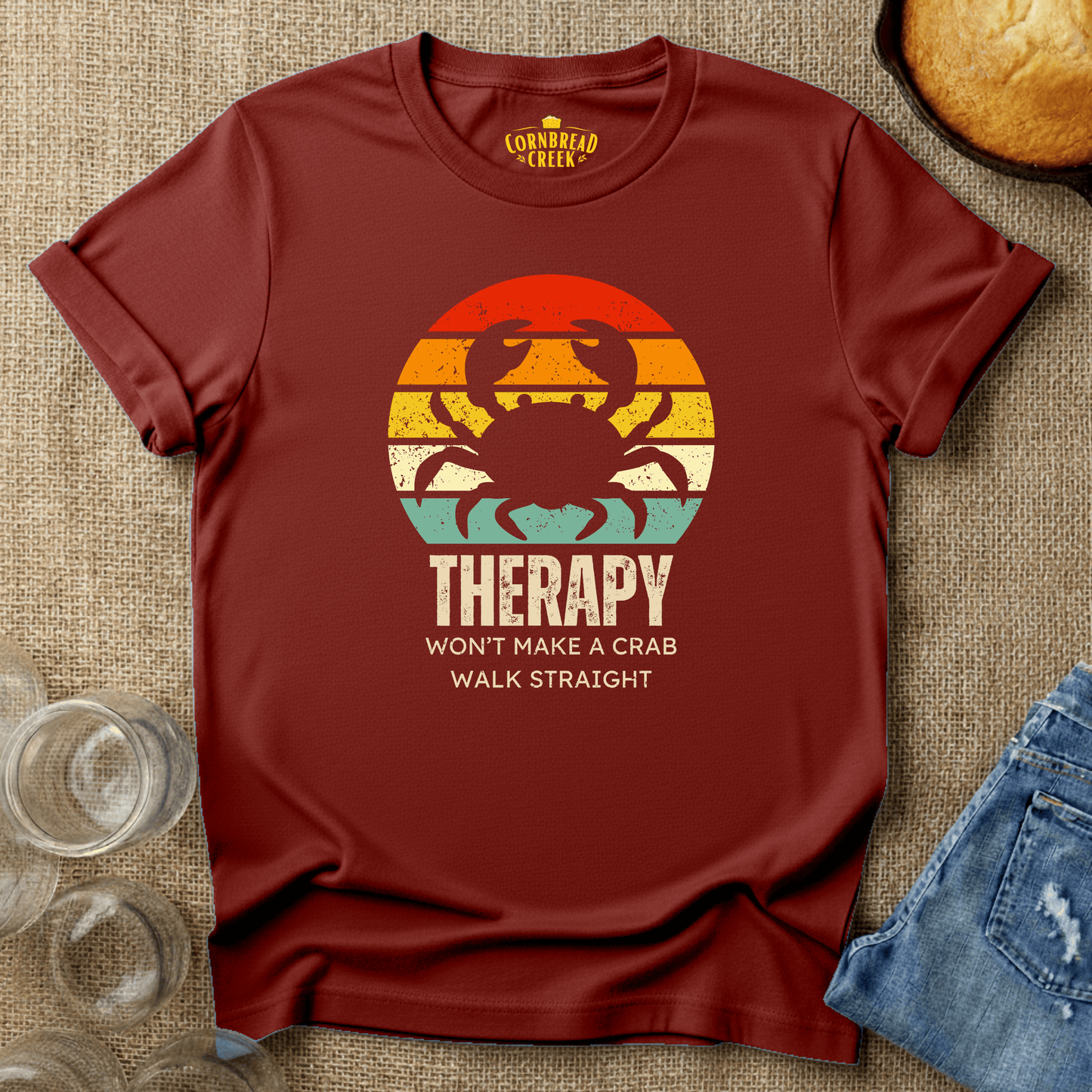 Crab Therapy T-Shirt Chicken and Rural Homestead Graphic tee Printify