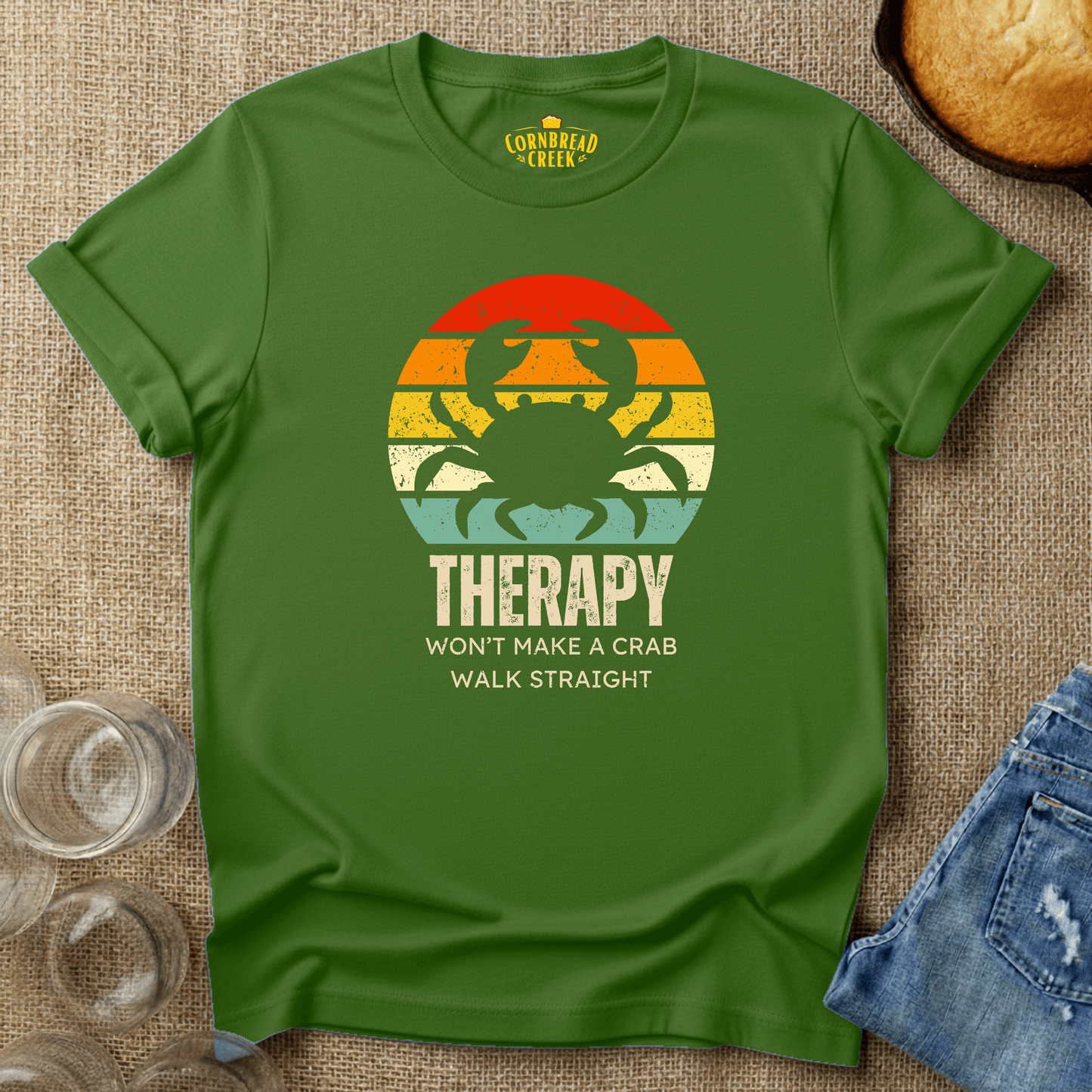 Crab Therapy T-Shirt Chicken and Rural Homestead Graphic tee Printify
