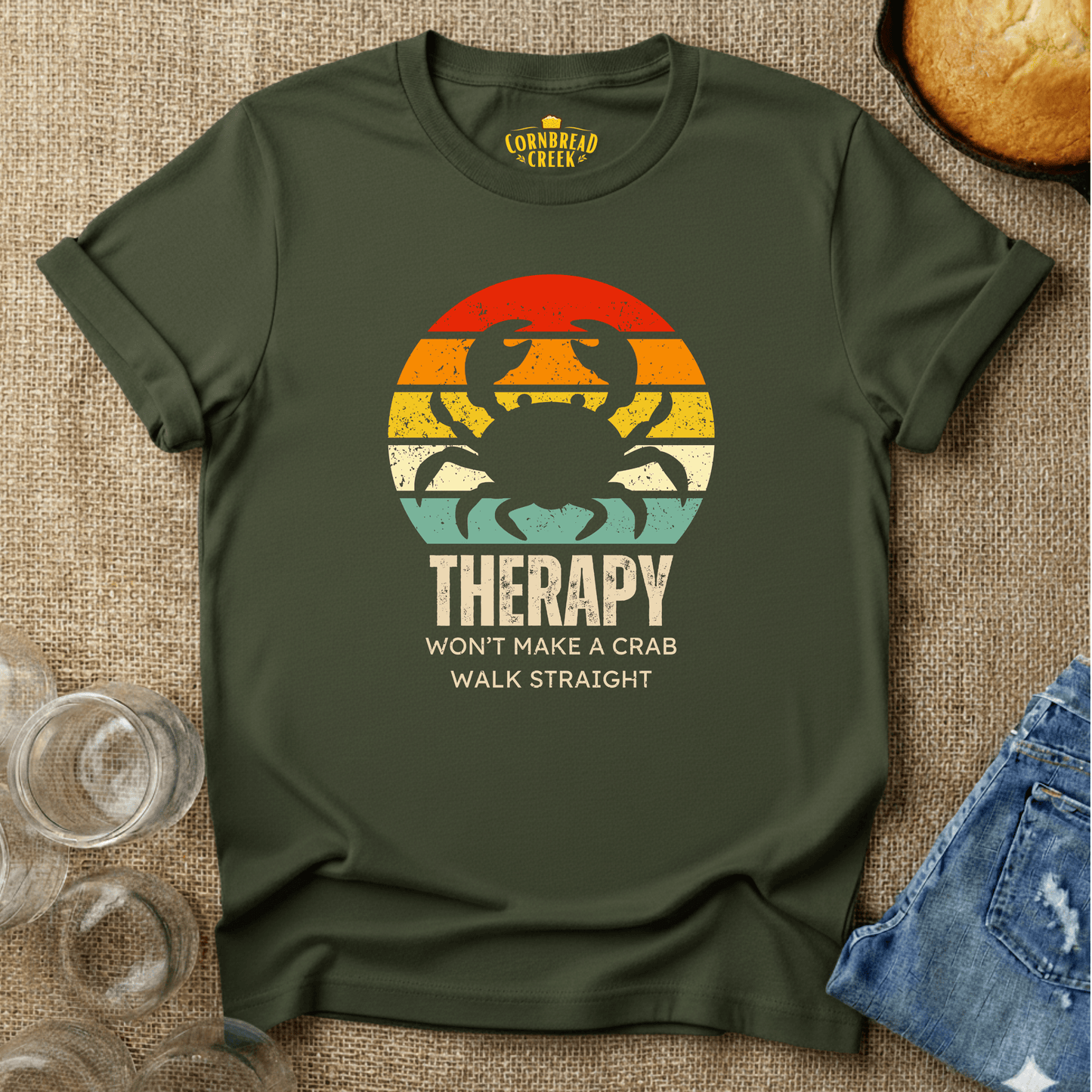 Crab Therapy T-Shirt Chicken and Rural Homestead Graphic tee Printify