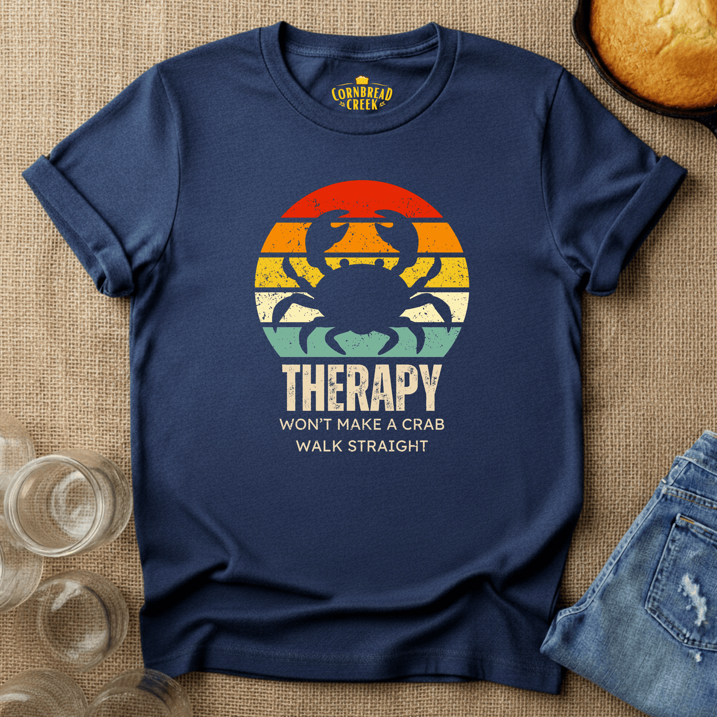 Crab Therapy T-Shirt Chicken and Rural Homestead Graphic tee Printify