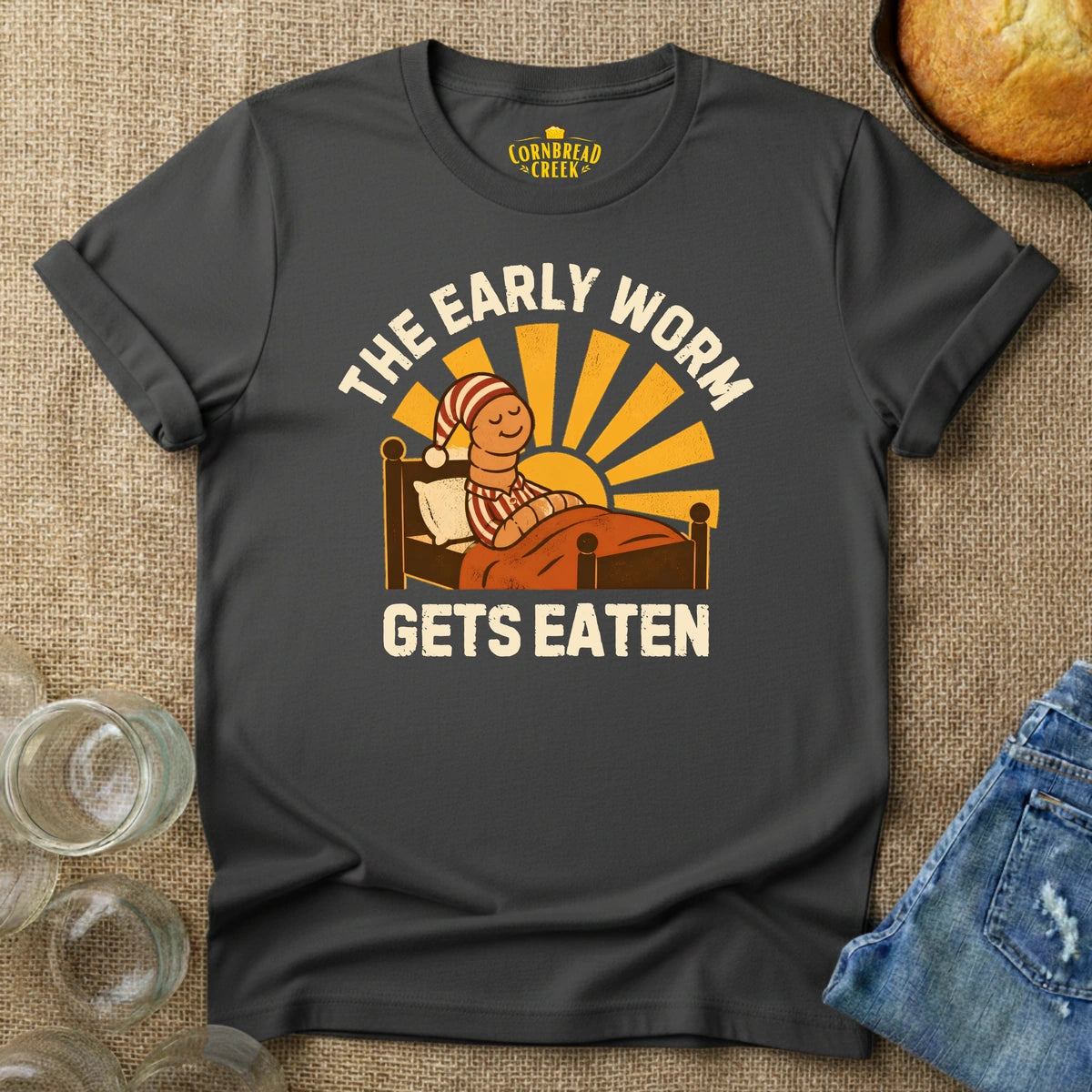 The Early Worm Gets Eaten T-Shirt Chicken and Rural Homestead Graphic tee Cornbread Creek