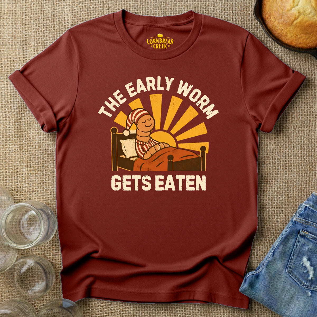 The Early Worm Gets Eaten T-Shirt Chicken and Rural Homestead Graphic tee Cornbread Creek