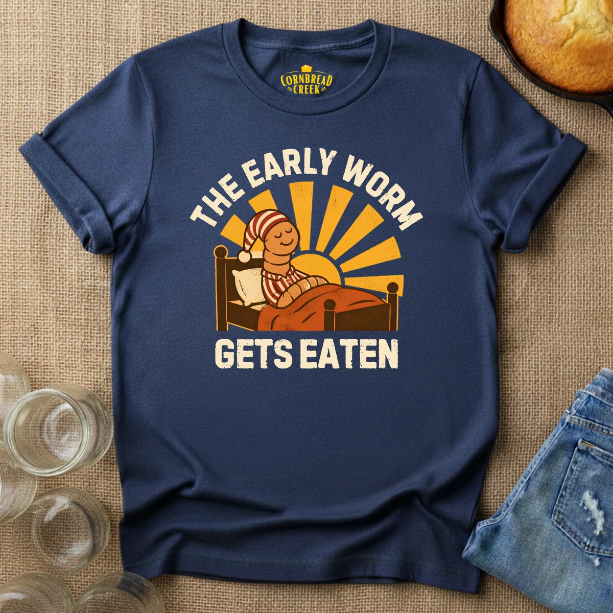 The Early Worm Gets Eaten T-Shirt Chicken and Rural Homestead Graphic tee Cornbread Creek