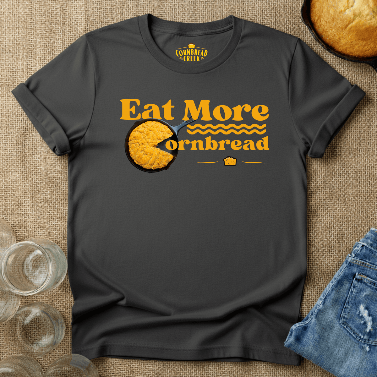 Eat More Cornbread T-Shirt Chicken and Rural Homestead Graphic tee Cornbread Creek