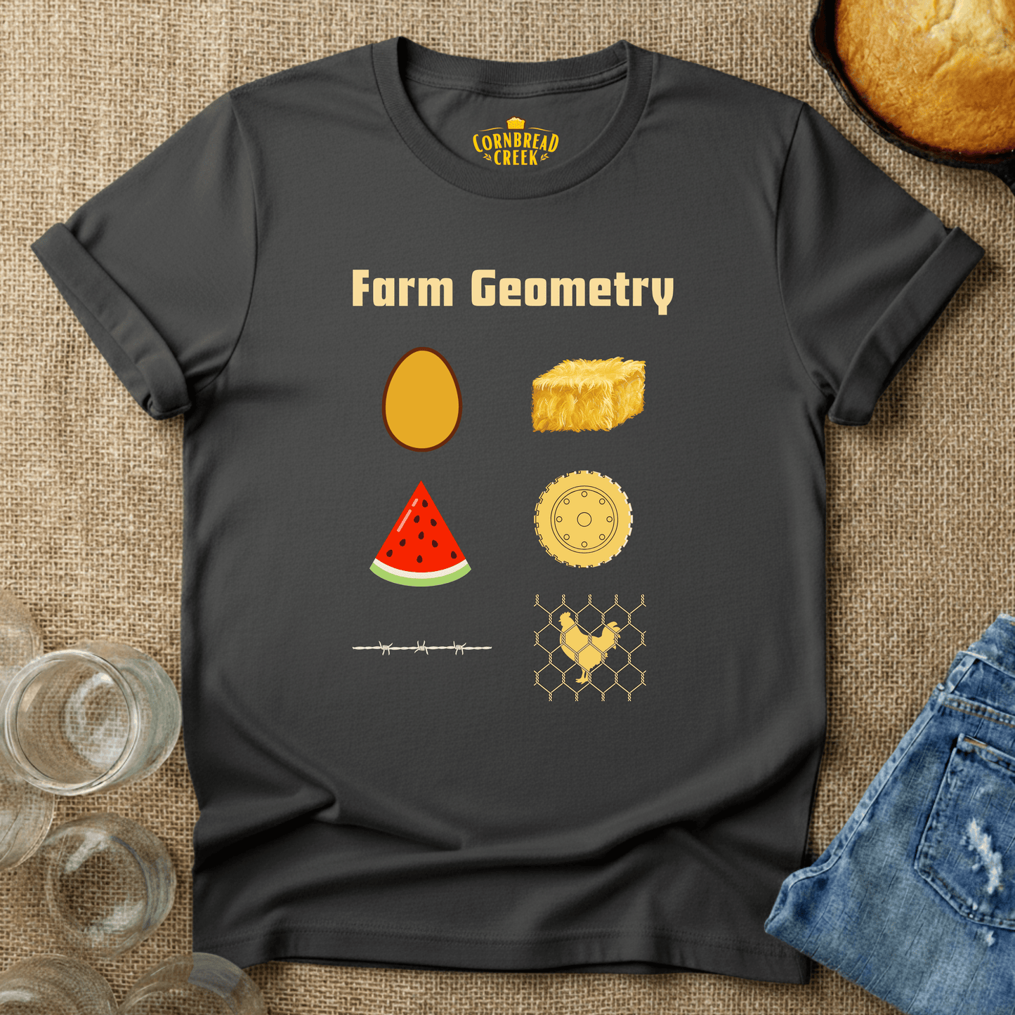 Farm Geometry T-Shirt Chicken and Rural Homestead Graphic tee Cornbread Creek