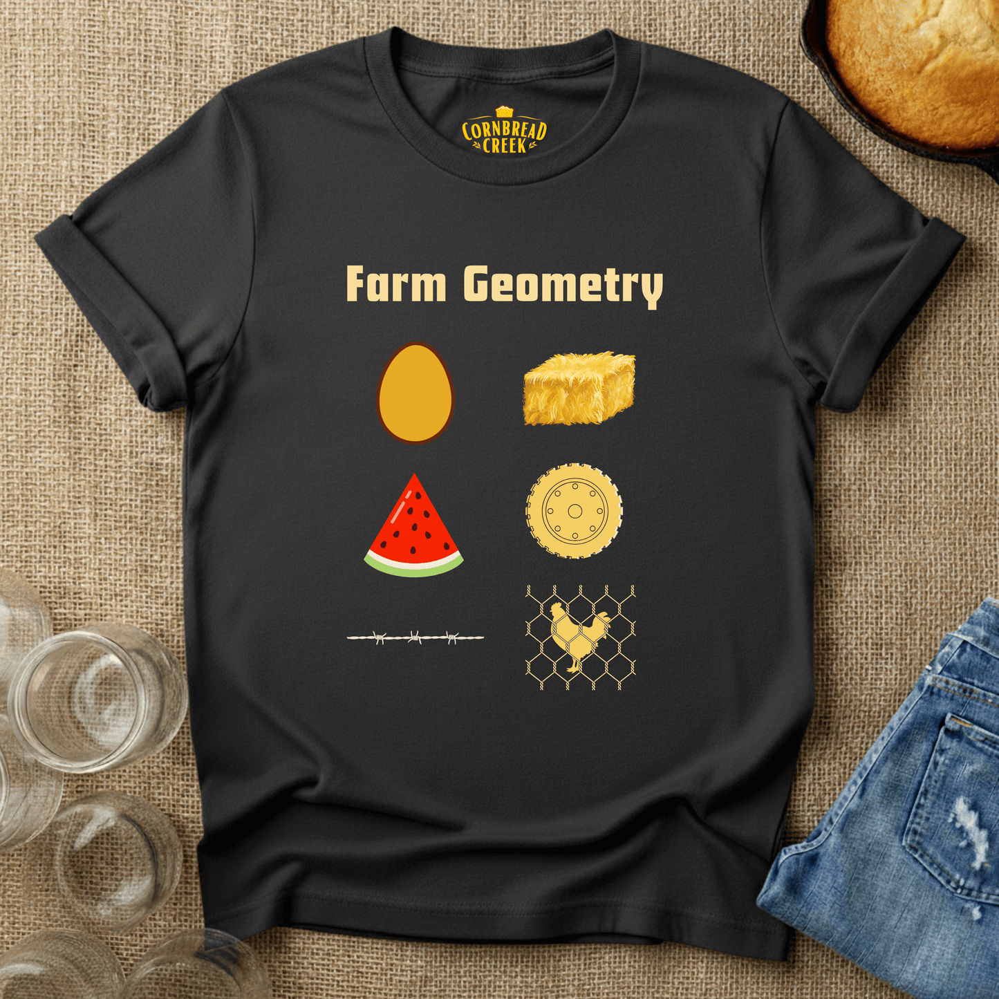 Farm Geometry T-Shirt Chicken and Rural Homestead Graphic tee Cornbread Creek