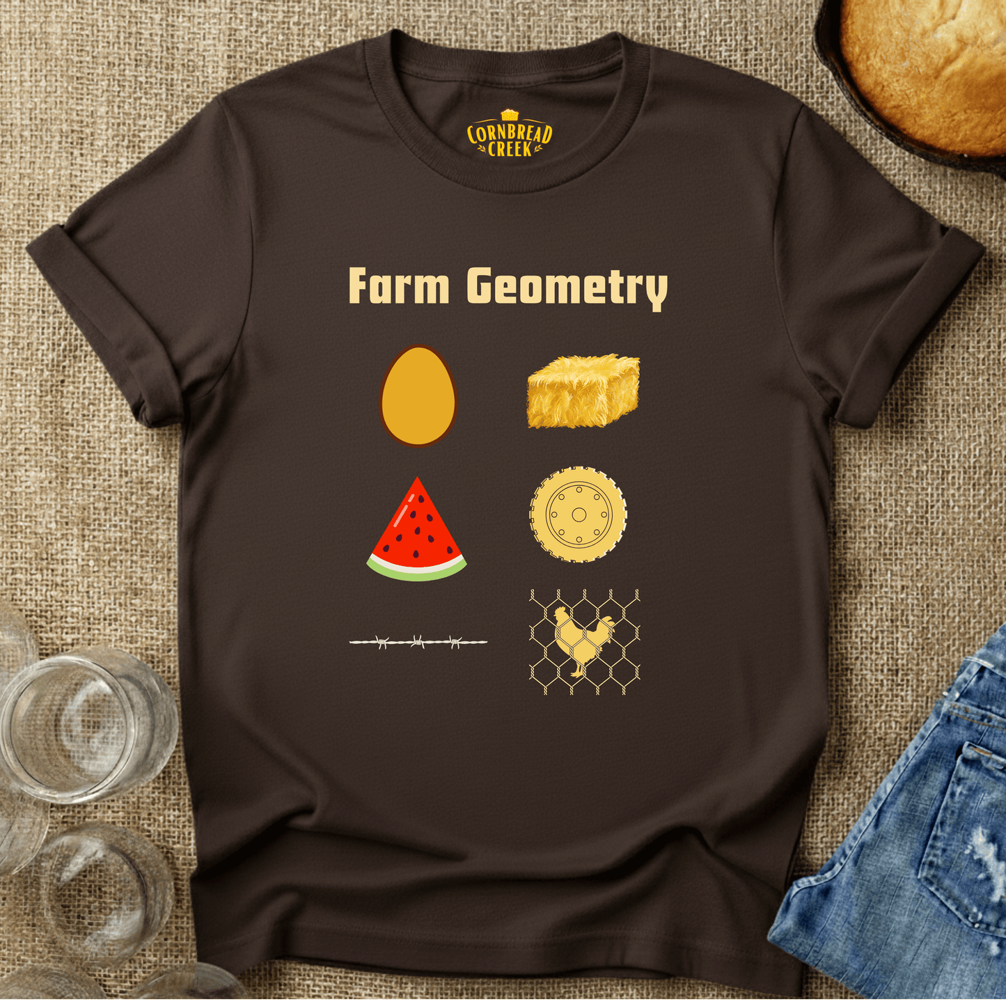 Farm Geometry T-Shirt Chicken and Rural Homestead Graphic tee Cornbread Creek