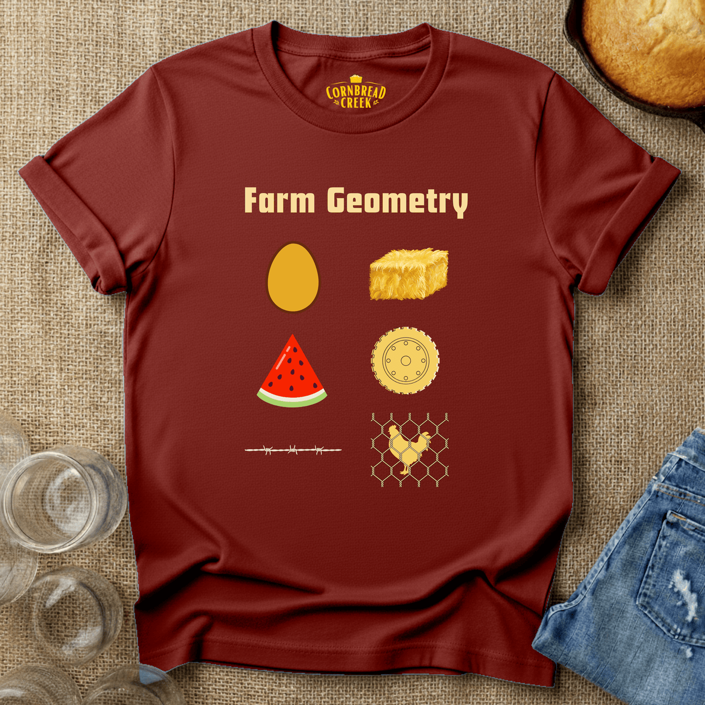 Farm Geometry T-Shirt Chicken and Rural Homestead Graphic tee Cornbread Creek