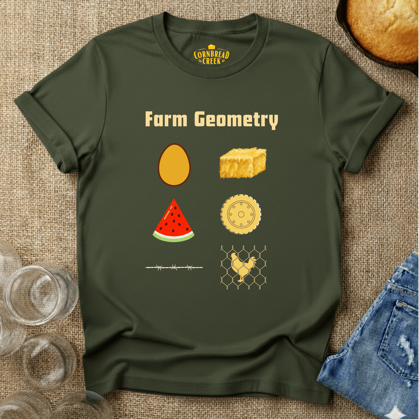 Farm Geometry T-Shirt Chicken and Rural Homestead Graphic tee Cornbread Creek